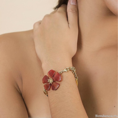 Браслет Nature Bijoux, Hibiscus, кожаный, с цветком из рога, NB25.1-13-44081 красный
